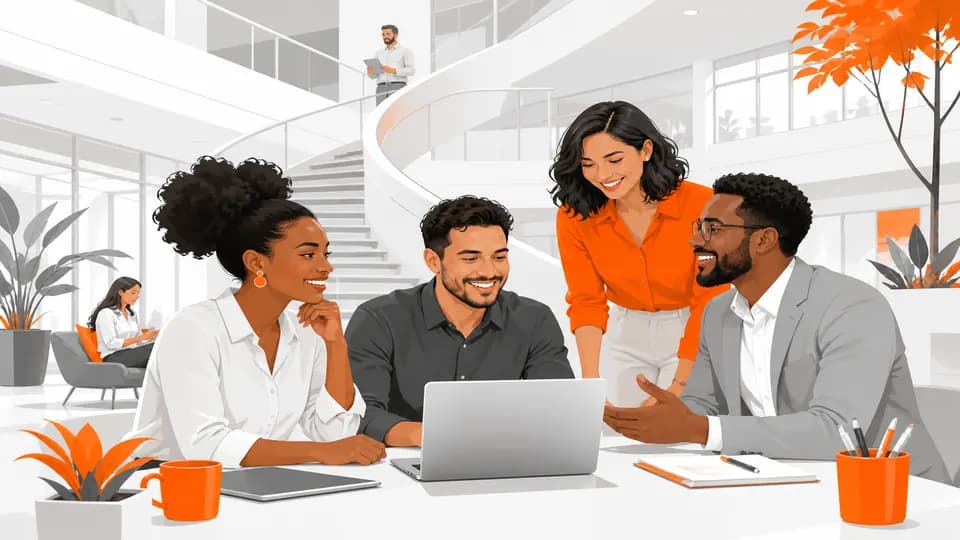 Ilustração de clientes sendo atendidos em soluções de RH